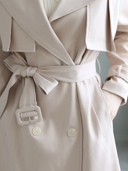 Urban Solid Color Bandage Belted Coat