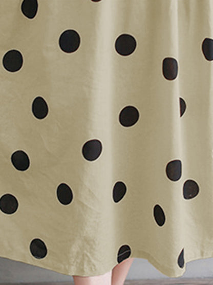 Original Polka-Dot Short Sleeve V-Neck Midi Dress