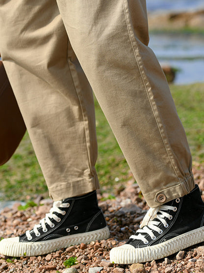 Artistic Retro Loose Elasticity Solid Color Casual Pants Bottoms