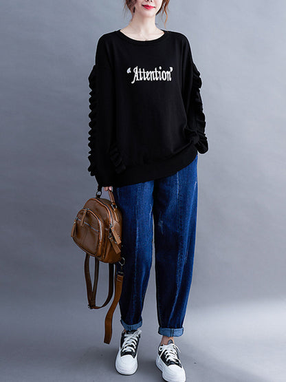 Simple Solid Color Letter Print Embroidered Sweatshirt Top