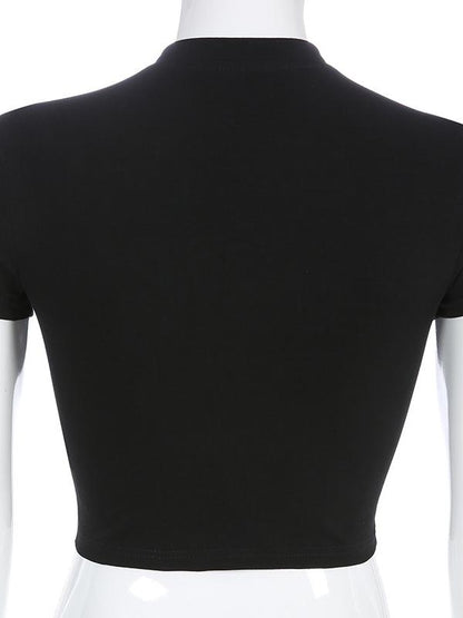 Zipper Cropped Printed Tees