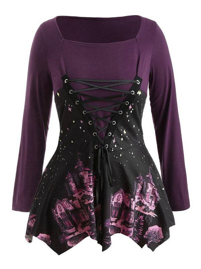 Printed Bandage Split-Joint Blouse