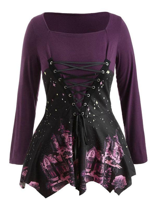 Printed Bandage Split-Joint Blouse