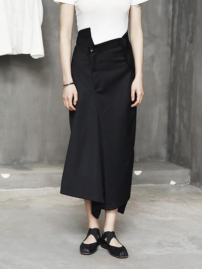 Black Cropped Wide-leg Three-quarter Pants
