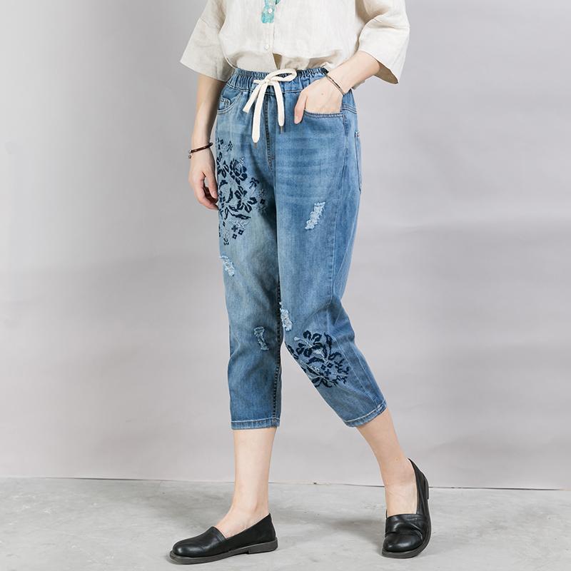 Casual Loose Frayed Women's Cropped Jeans
