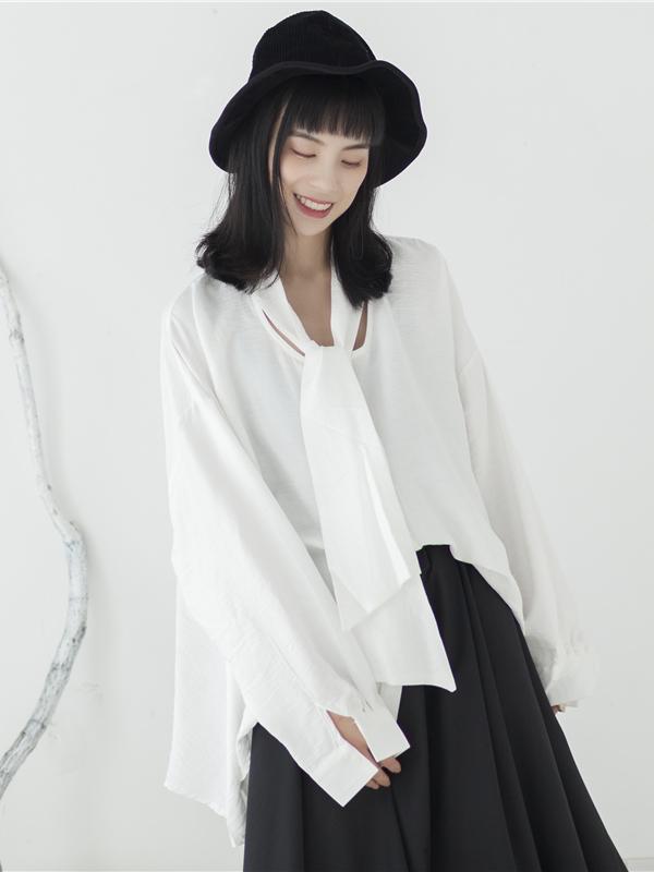 Original Loose Black Chic Lace-up Blouse