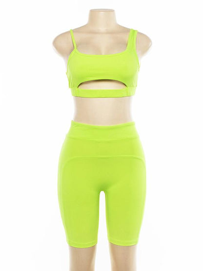 Spaghetti-neck Hollow Tank And Shorts Workout Suits