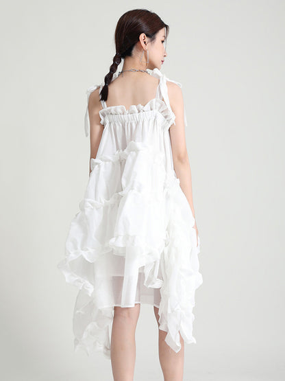 Stylish Cropped Pleated Split-Joint Bandage Spaghetti-Neck Midi Dress