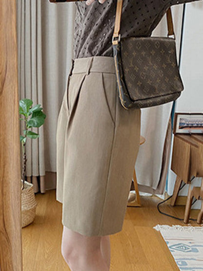 Original Pleats Empire Solid Wide Leg Shorts
