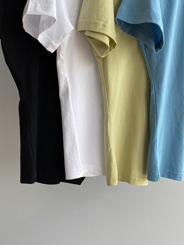 Casual Solid Color Asymmetric Round-Neck Short Sleeves T-Shirt