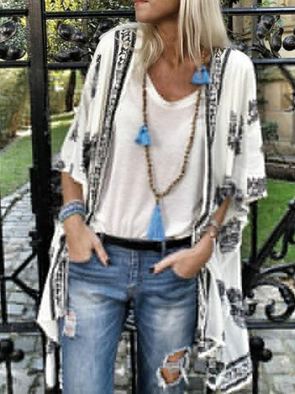Casual 5 Colors Printed Batwing Sleeves Cover-up