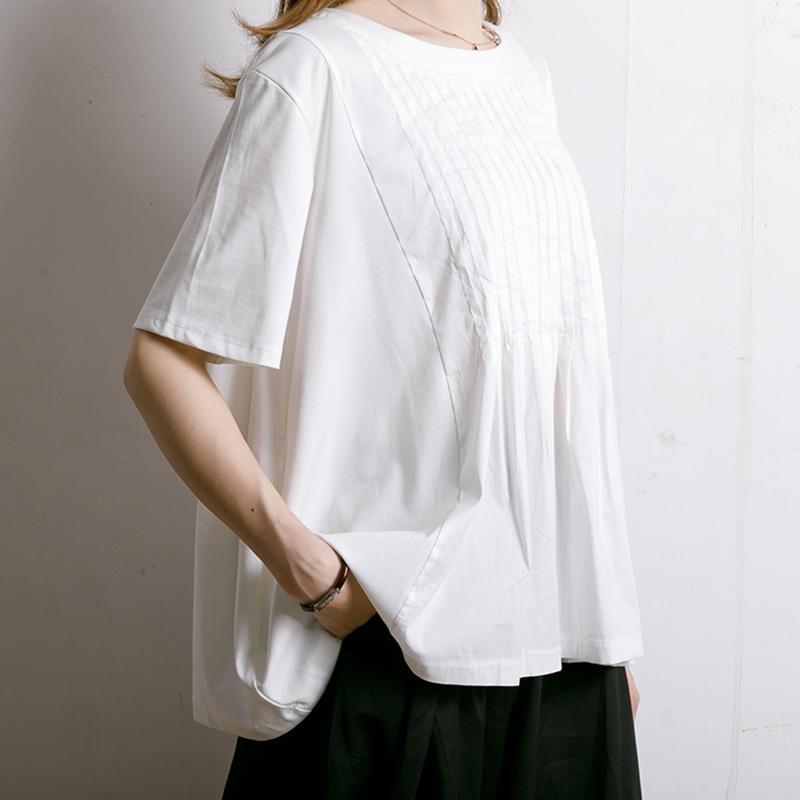 Comfortable Solid Color Pleated Summer T-Shirt