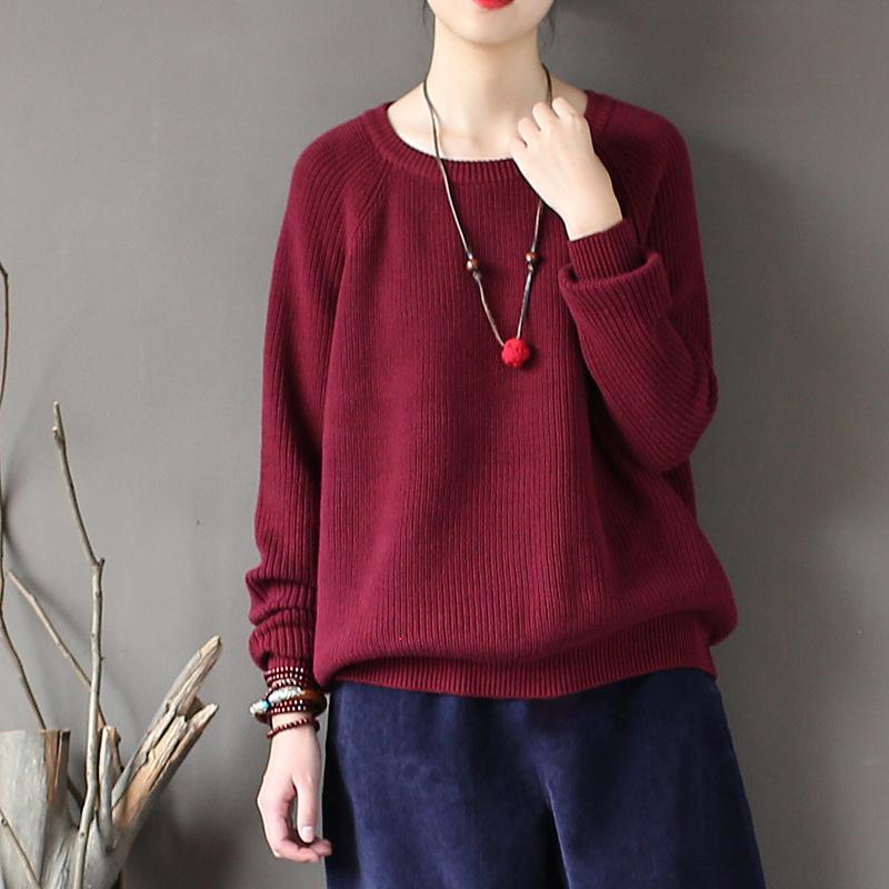 Autumn Basic Cotton Solid Loose Short Women Sweater