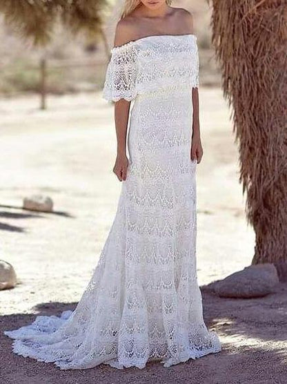 Lace Split-joint Off-the-shoulder Evening Dress
