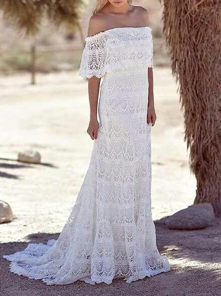 Lace Split-joint Off-the-shoulder Evening Dress