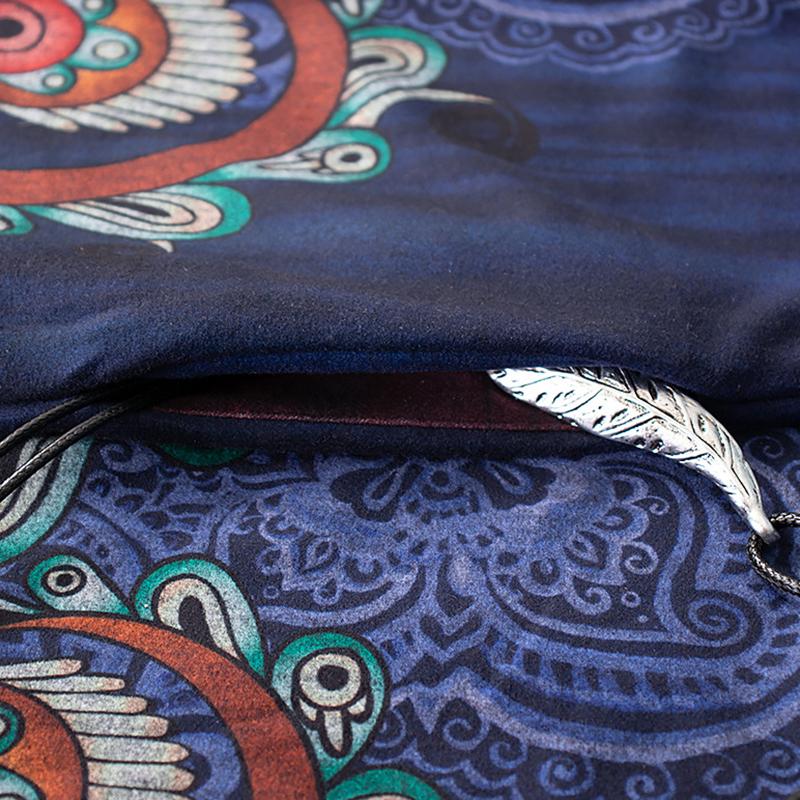 Buykud Printed Flocking Fashion Turtleneck Elegant Dress