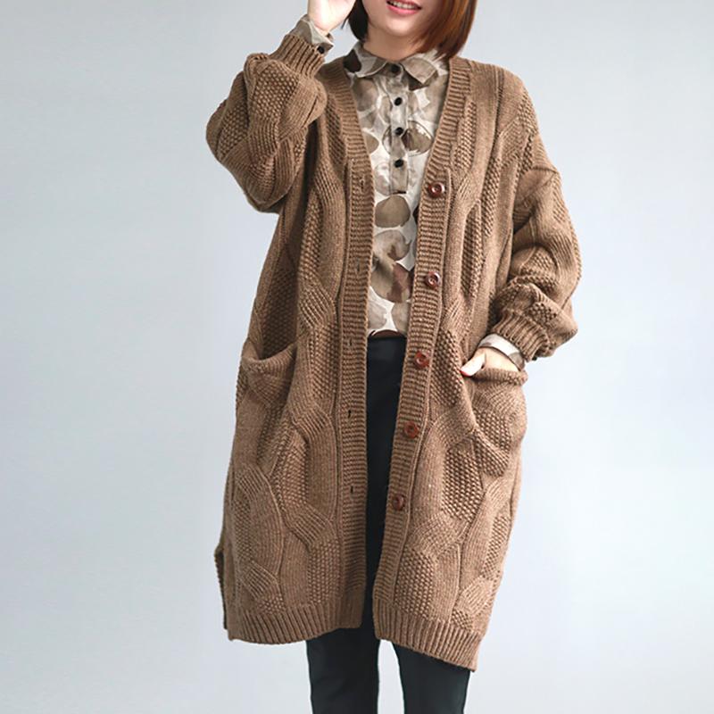 Buykud Casual Solid Color V-neck Thick Cardigan Sweater