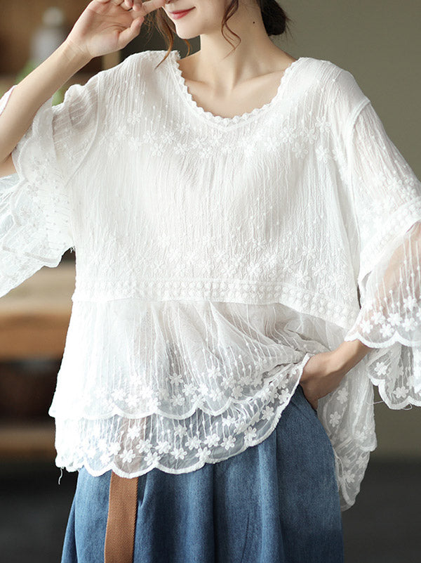 Original Embroidered Split-Joint Hollow T-Shirts Tops