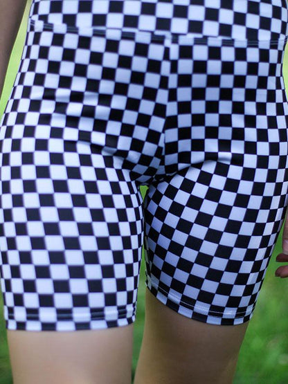 Black and White Digital Plaid Printed Sports Shorts