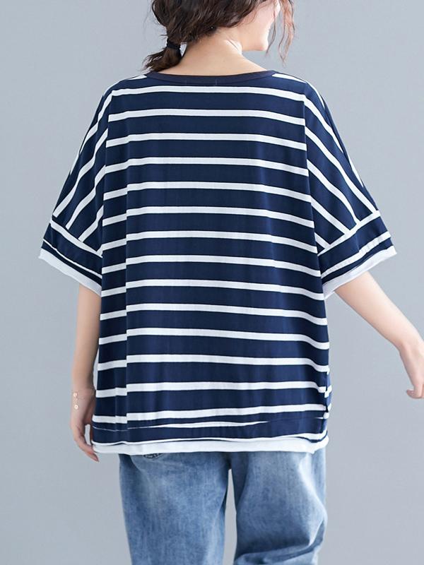 New Loose Oversize Printed Striped T-Shirt