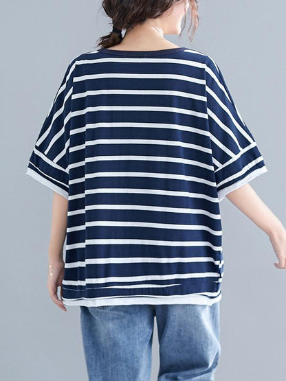 New Loose Oversize Printed Striped T-Shirt