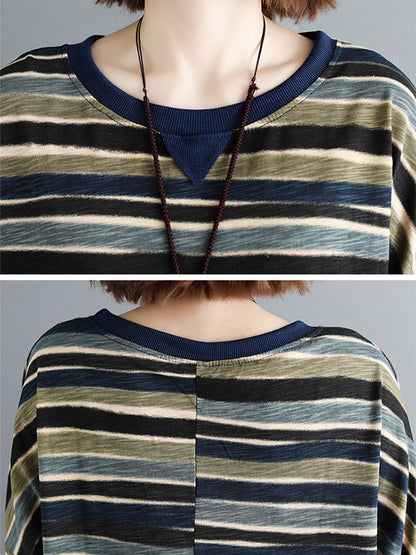 Casual Contrast Color Striped Short Sleeves T-Shirt Top
