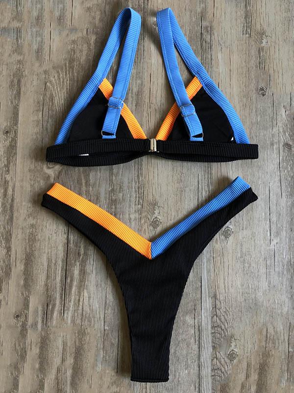Triangles Colors Hemming Bikini Swimsuit
