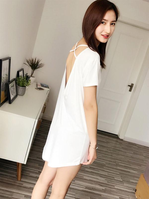 Leisure Solid V-Back Dress Pajama