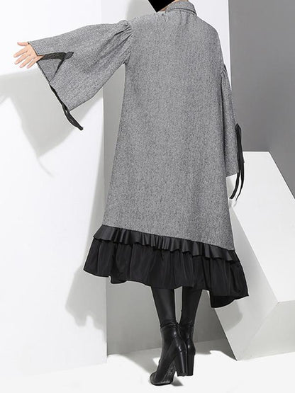 Loose Split-joint Falbala Lapel Blouse Dress