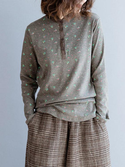 Floral Simple Long Sleeves Vintage Shirt Top