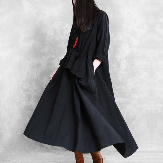 Buykud Drawstring Irregular Oblique Ruffle Loose Dress