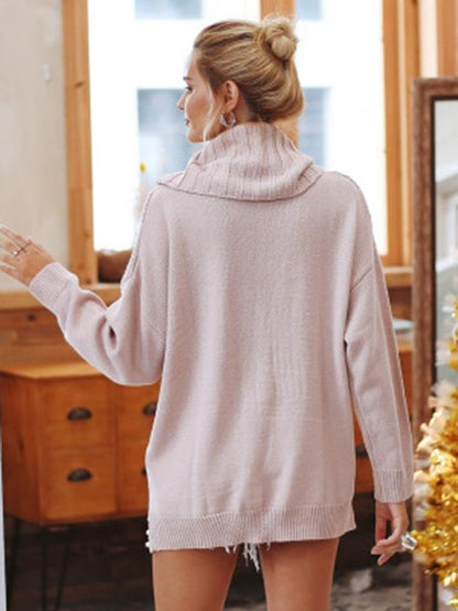 High-neck Long Sleeves Loose Knitting Sweater Tops