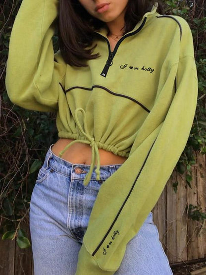 Letter Printed Drawstring Sweatshirt