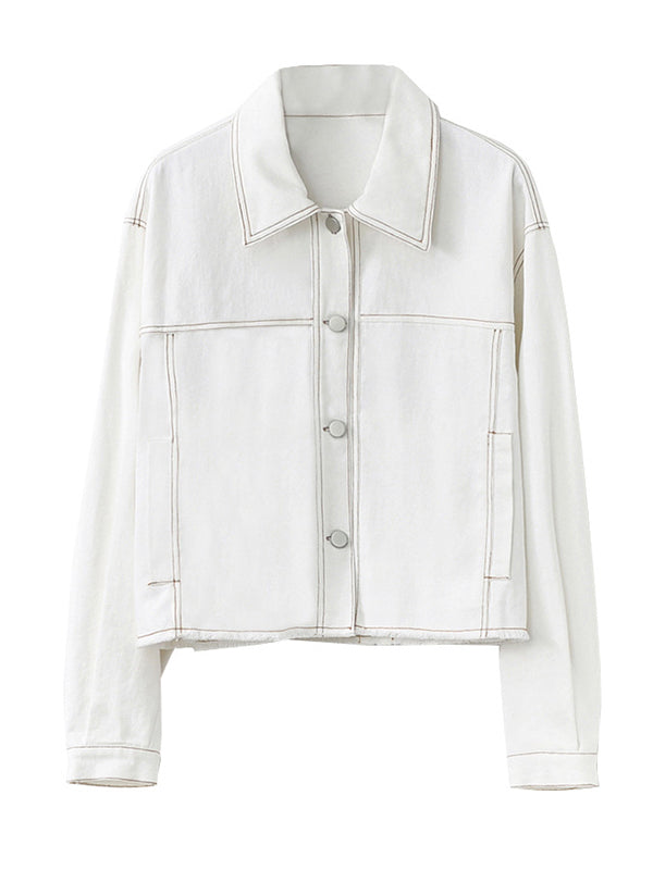 Casual Loose Long Sleeves Buttoned Solid Color Lapel Collar Jackets&Coats