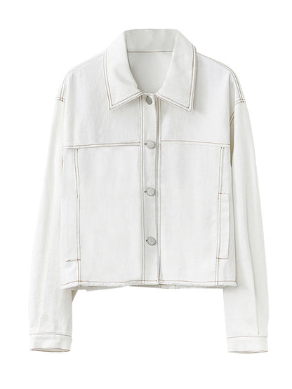 Casual Loose Long Sleeves Buttoned Solid Color Lapel Collar Jackets&Coats
