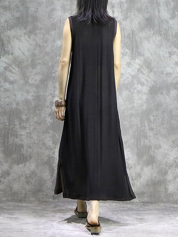 Retro Sleeveless Ramie Cotton Long Dress