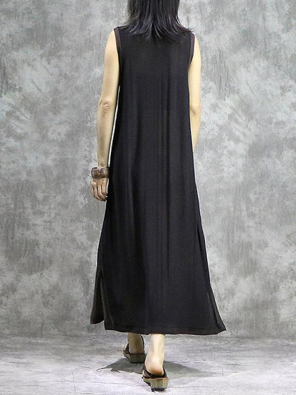 Retro Sleeveless Ramie Cotton Long Dress