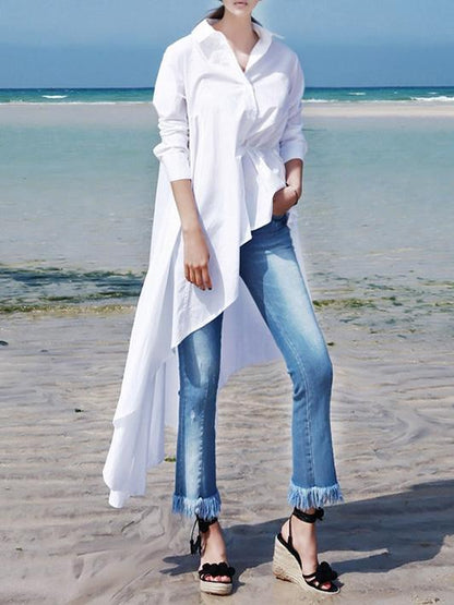 Fashion White Asymmetric Shirt Dress