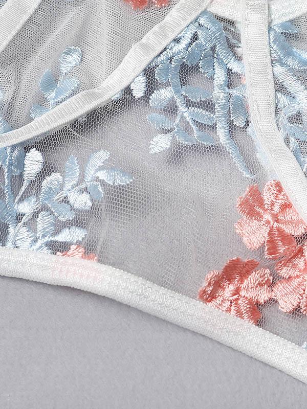 Embroidered See-Through Split Lingerie