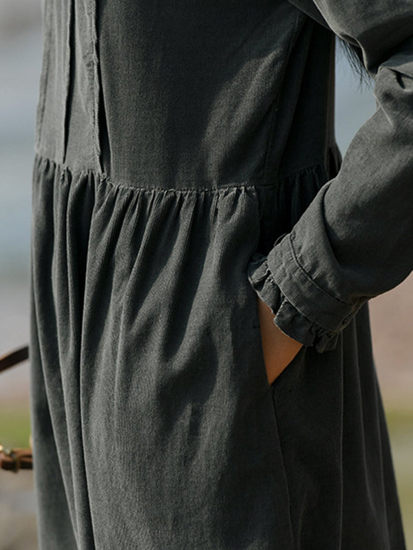 Vintage A-Line Loose Embroidered Stand Collar Midi Dresses