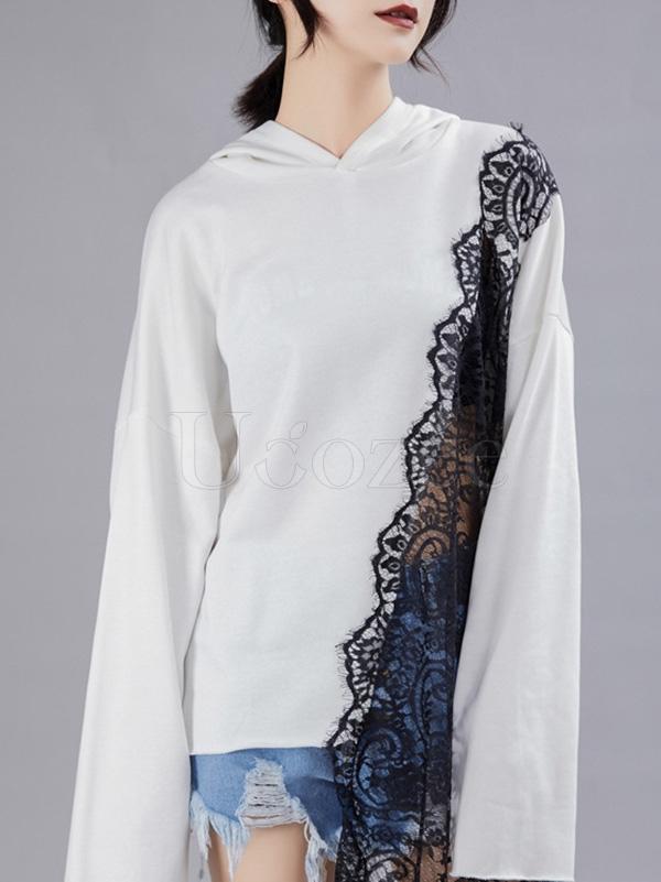 Lace Asymmetry Split-joint Designed Sweatshirt