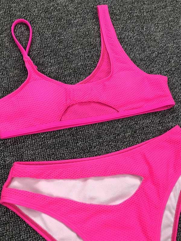 Sexy Irregular Backless Grid Split Type Bikini Swimsuit