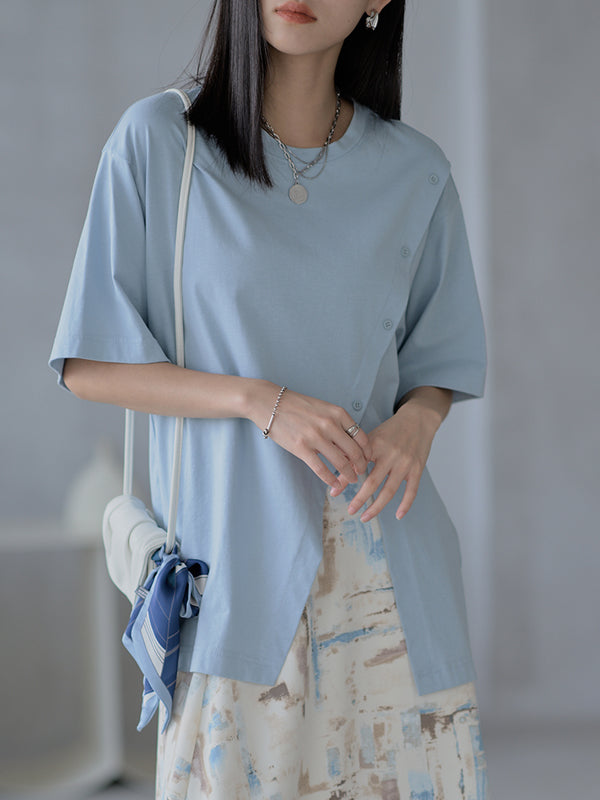 Urban Split-Side Oblique Buckle Short Sleeves T-Shirts