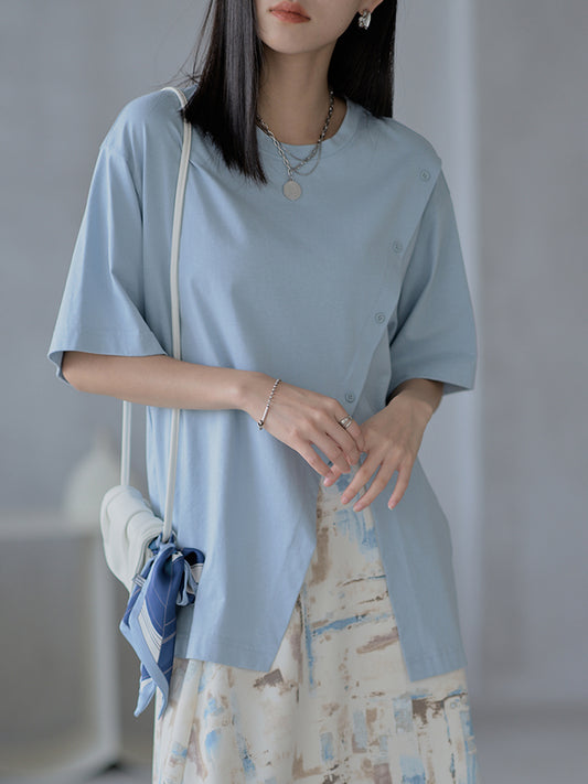 Urban Split-Side Oblique Buckle Short Sleeves T-Shirts