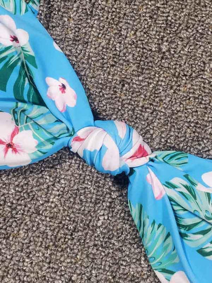 Knotted Bandeau Belted Split Bikini Swimsuit