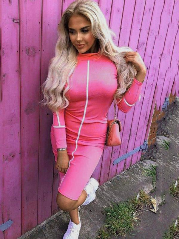 Solid Hip-package Midi Dress