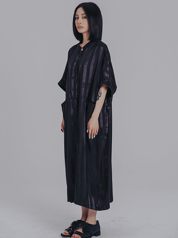 Urban Loose Stand Collar Split-Joint Midi Dress