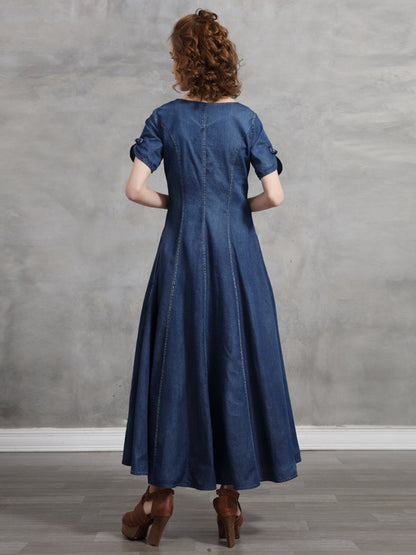 Original Asymmetric Embroidered Loose Short Sleeves Midi Dress