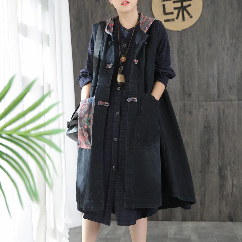 Buykud Patchwork Printed Casual Loose Hooded Coat