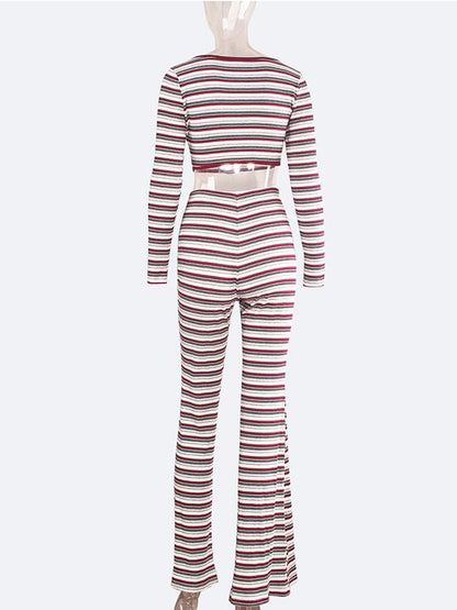 Sexy Striped Long Sleeves Large Buttons Suits